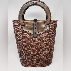 Vintage Vance Kitira Large Wicker Leather Handbag